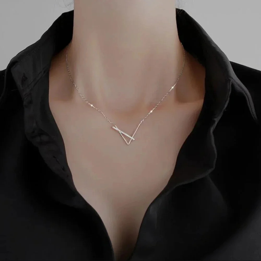 925 Sterling Silver Diamond V-Shaped Cross Dainty Necklace